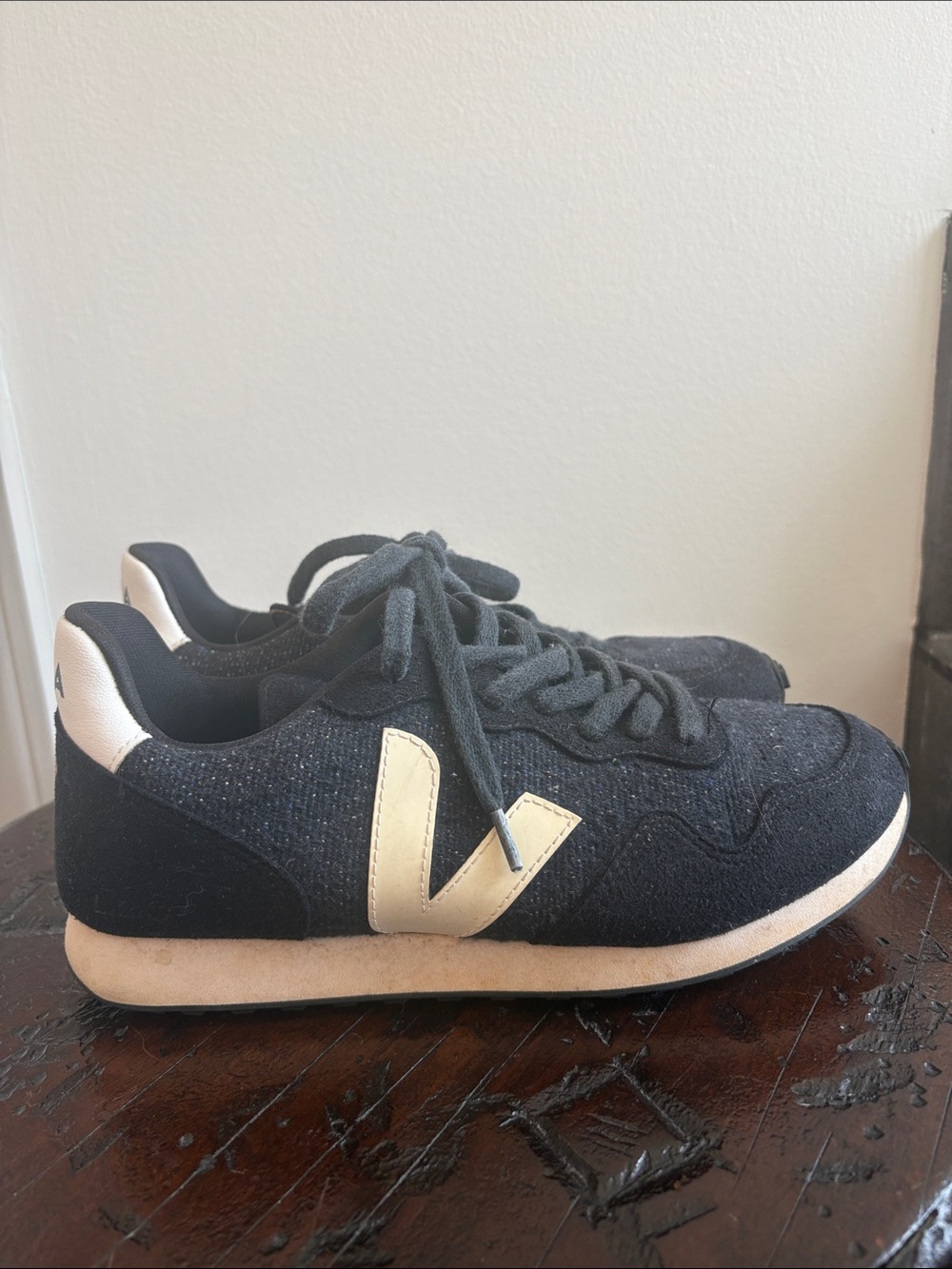 Veja Women's Black Sneakers with Cream V Logo